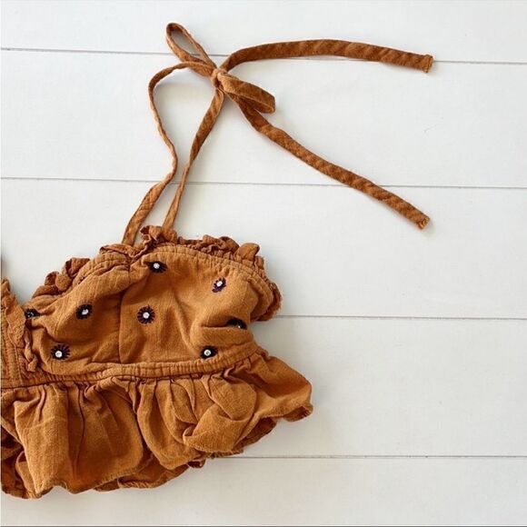 Free People Intimately Free Embroidered Rhinestone Crop Strappy Tie Top - Picture 3 of 8